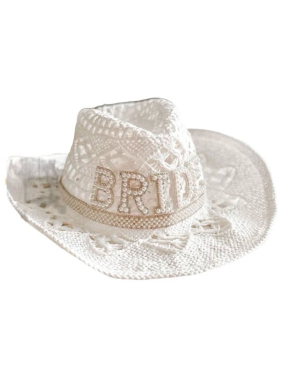 White 'BRIDE' Embellished Lace Cowboy Hat
